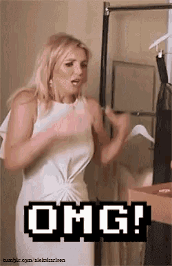 a woman in a white dress is standing in front of a hanger with the word omg written in pixel art .