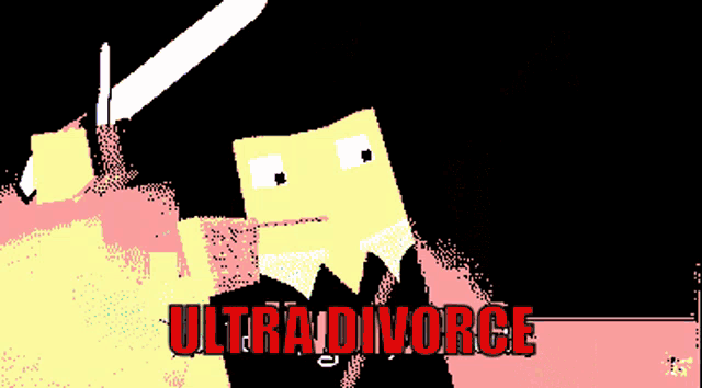 a pixelated image with the words ultra divorce written in red
