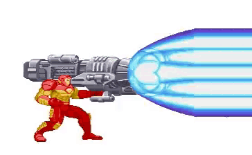 a pixel art of a man holding a rocket launcher .
