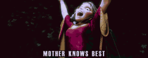 a pixel art of a woman with her arms in the air and the words `` mother knows best '' written above her .