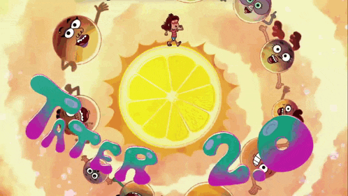 a cartoon drawing of a slice of lemon with the words " tater 2 " on it