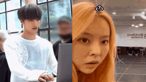 a man and a woman are looking at each other