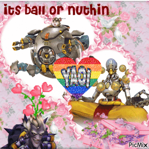 a picture of a robot with a heart that says yaoi