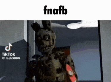 a cartoon character is standing in a room next to a door and a sign that says fnafb .