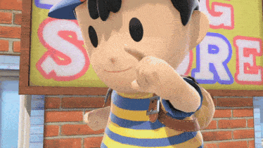 a cartoon character standing in front of a sign that says sre