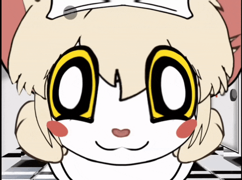 a cartoon drawing of a cat with big yellow eyes and the number 0