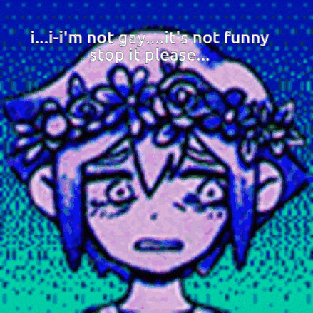 a cartoon of a girl with a flower crown on her head says i 'm not gay it 's not funny