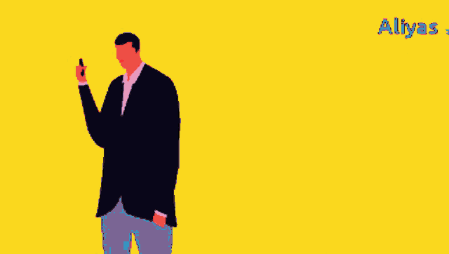 a man in a suit is holding a cell phone with hearts surrounding him and the word aliyas on the bottom