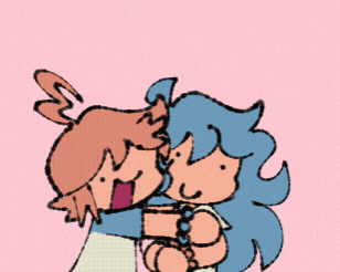 a cartoon drawing of two people hugging each other