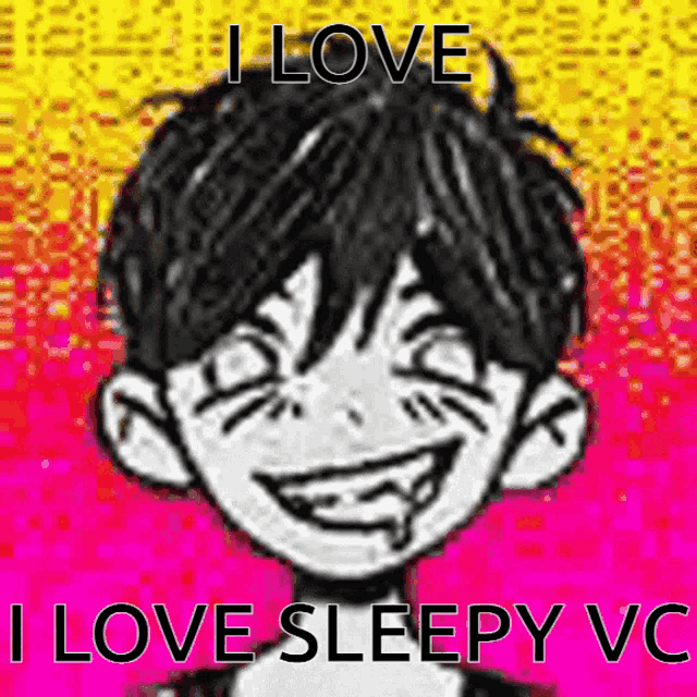 a black and white drawing of a boy with the words " i love sleepy vc " on the bottom