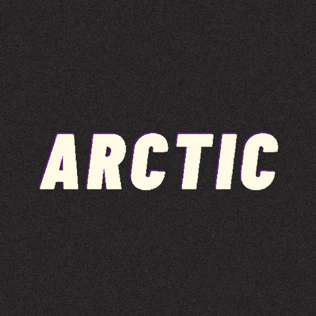 a black background with the word arctic in green and pink