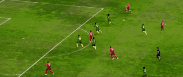 a soccer game is being played on a field with a banner that says jogos