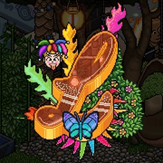 a pixel art drawing of a letter l with a butterfly on it