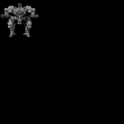 a black and white image of a robot flying through the air .