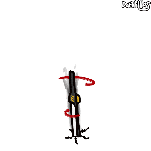 a drawing of a man with a hood and a sword with the name darchillies on the bottom