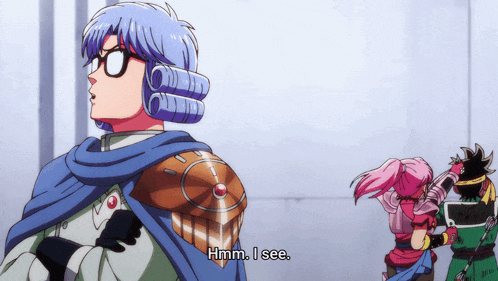 a cartoon character says " hmm i see " while standing next to another character