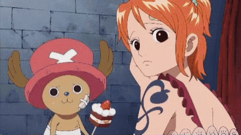 a girl with a tattoo on her back is standing next to a cartoon character