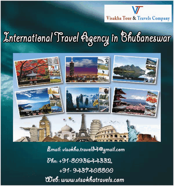 an advertisement for visakha tour & travels company shows pictures of famous landmarks
