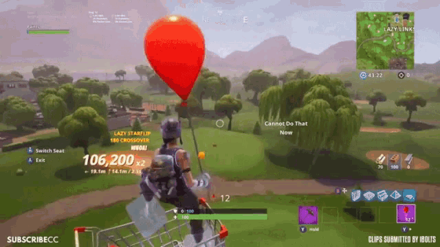 a screenshot of a video game called fortnite with a red balloon