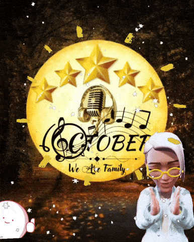 october we are family is written on a poster with a microphone and music notes