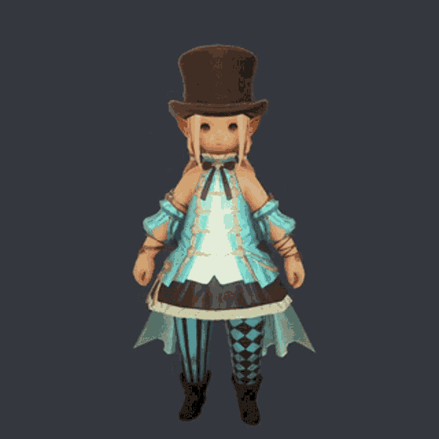a little girl wearing a top hat and striped pants