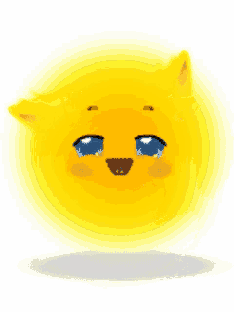 a yellow cartoon character with big blue eyes