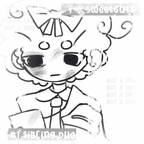 a black and white drawing of a girl with the words sweetcute