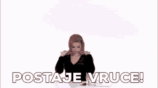a picture of a beautiful blonde woman with the words postaje vruce written below her