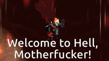 a pixel art of ghost rider with the words welcome to hell motherfucker