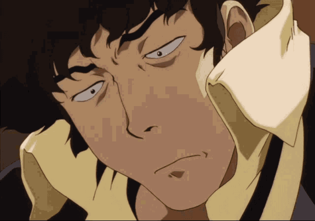 a close up of a cartoon character 's face with a yellow collar