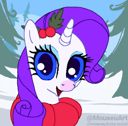 a drawing of a pony with purple hair and a unicorn horn