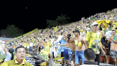 a crowd of people are gathered in a stadium with a banner that says cannes on it