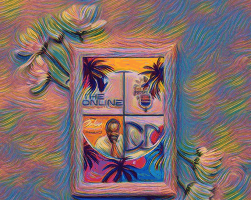 a colorful painting with the words " the online " on the bottom