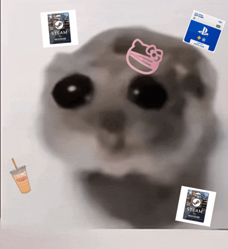 a hamster is surrounded by a bunch of steam cards