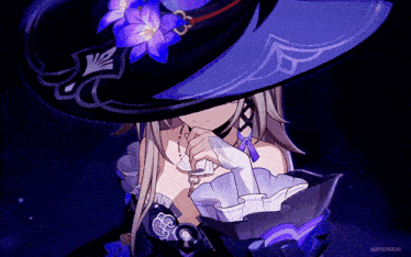 a picture of a girl with a purple flower in her hat