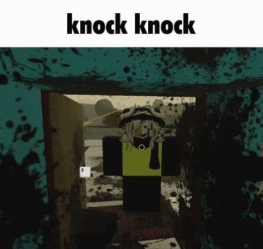 a screenshot of a video game with the words knock knock on the top