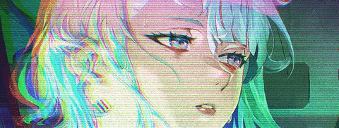 a close up of a girl 's face with a glitch effect on it .