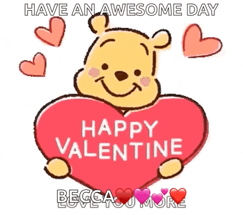 winnie the pooh holding a heart that says happy valentine on it