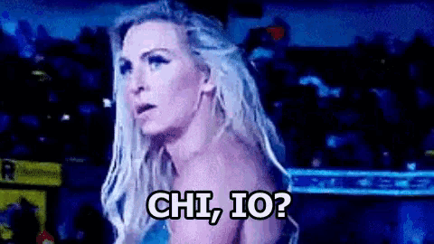 a woman in a wrestling ring with the words chi , io written on it