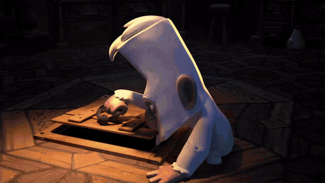 a cartoon character is crawling out of a hole