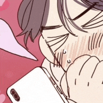 a drawing of a woman covering her mouth with her hand while holding a cell phone .