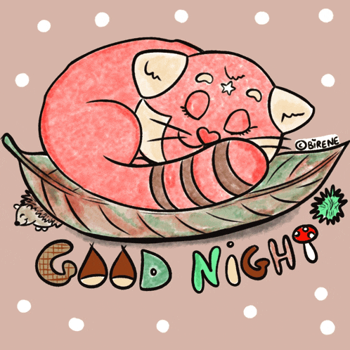 a drawing of a fox sleeping on a leaf with the words " good night " below it