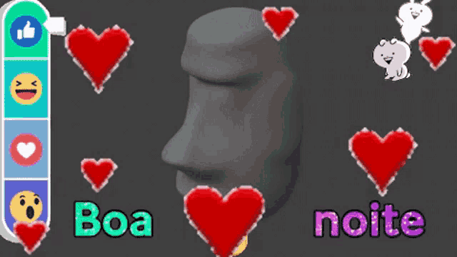 a gray face with red hearts and the words boa noite