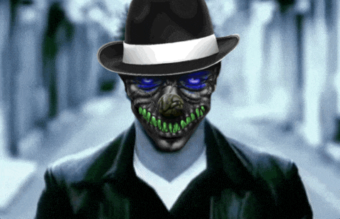 a man with a mask on his face and a hat on his head