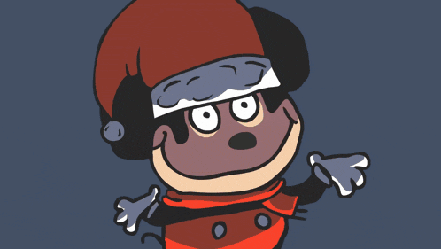 a cartoon character wearing a santa hat and a scarf