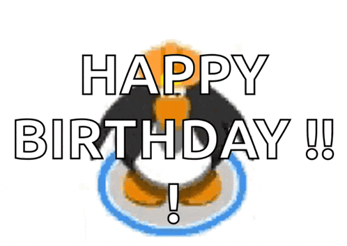 a picture of a penguin with the words happy birthday written below it