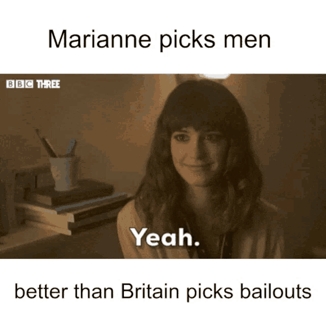 a picture of a woman says marianne picks men yeah