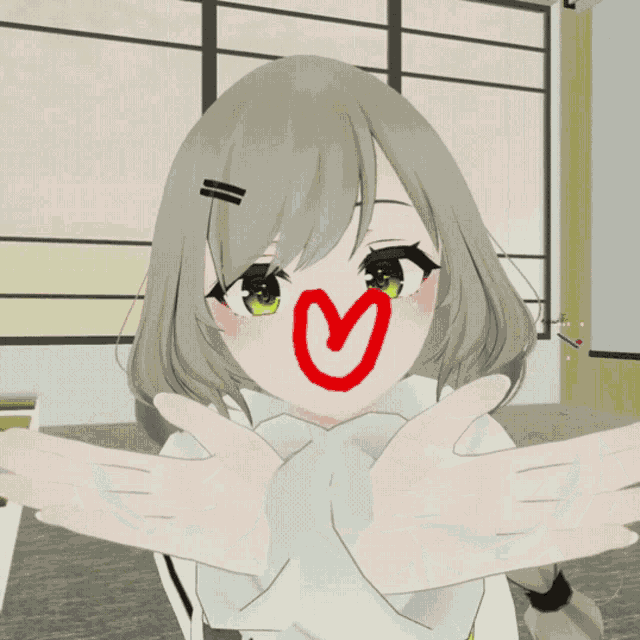 a girl with a heart drawn on her face is wearing a jacket that says tan