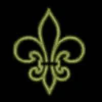 a yellow fleur de lis with a cross in the middle on a black background .