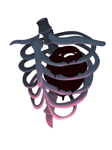 a cartoon drawing of a skeleton with a heart inside